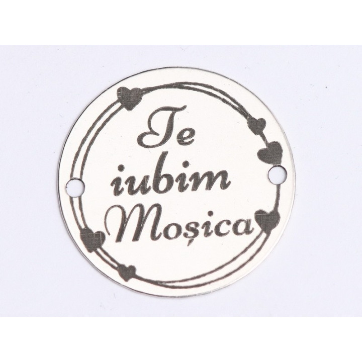 E0398 G Link din argint Te iubim Mosica  16.5mm 0.33mm