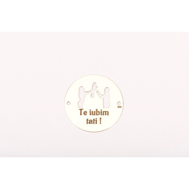 E0135-G-Link rotund din argint 925 diametru 22mm decupat parinti si copil plus text - bijuterii personalizate din argint | simos