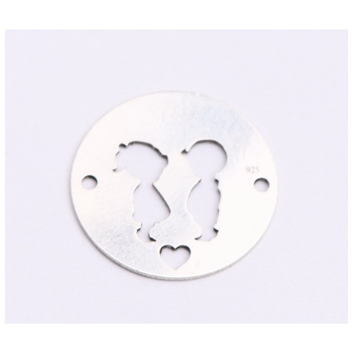 E0568-N-Link rotund din argint 925 diametru 16.5mm decupat model  baiat, fetita si inimioara